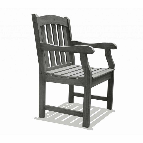 Homeroots 35 x 22 x 22 in. Distressed Gray Patio Armchair with Horizontal Slats 390001